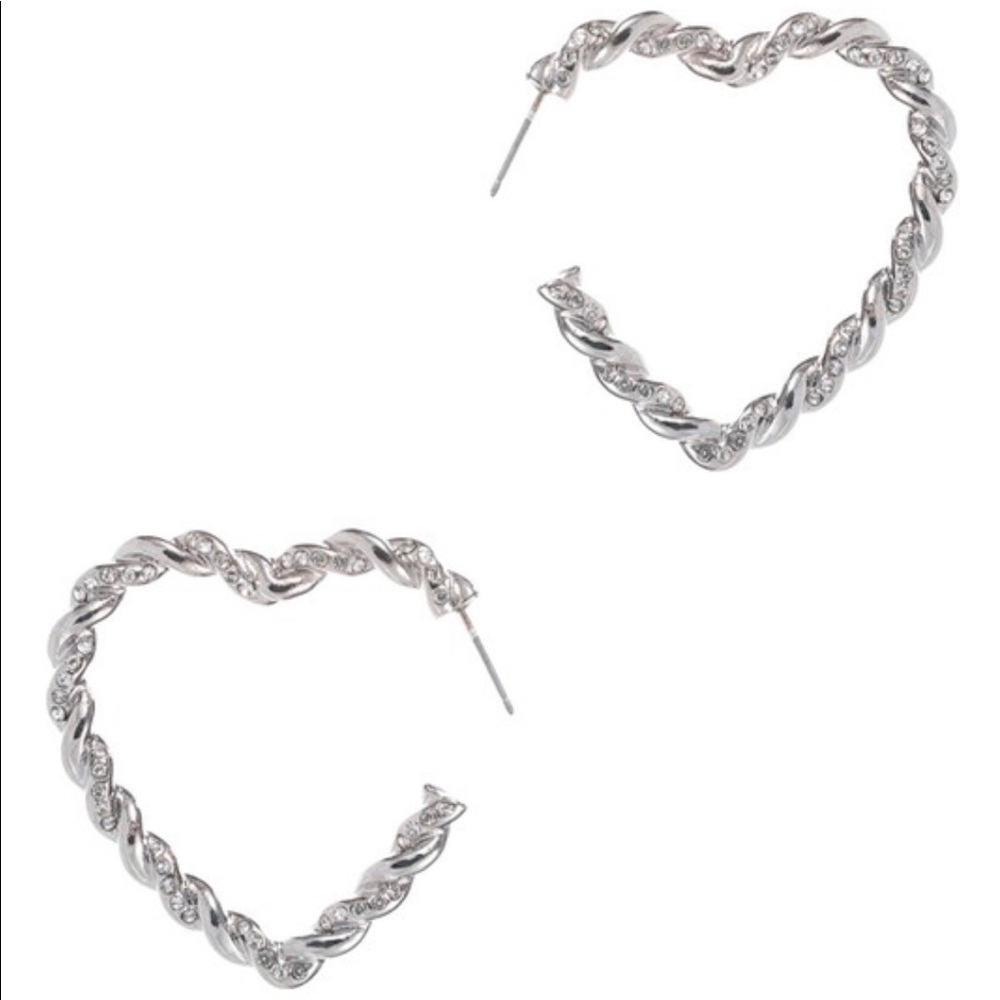 Twisted Paved Heart Shape Hoop Earrings